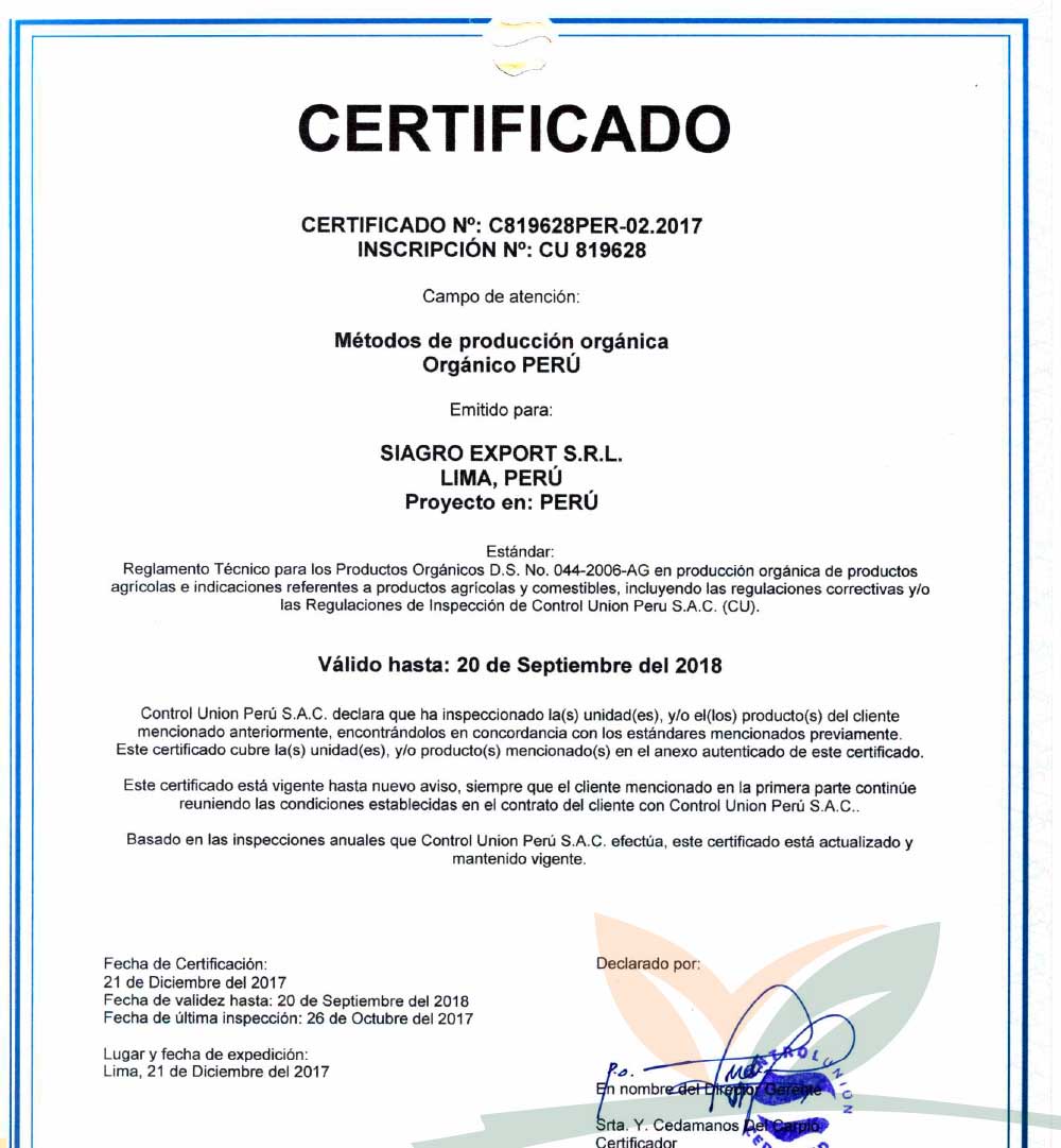 Certificado PERU